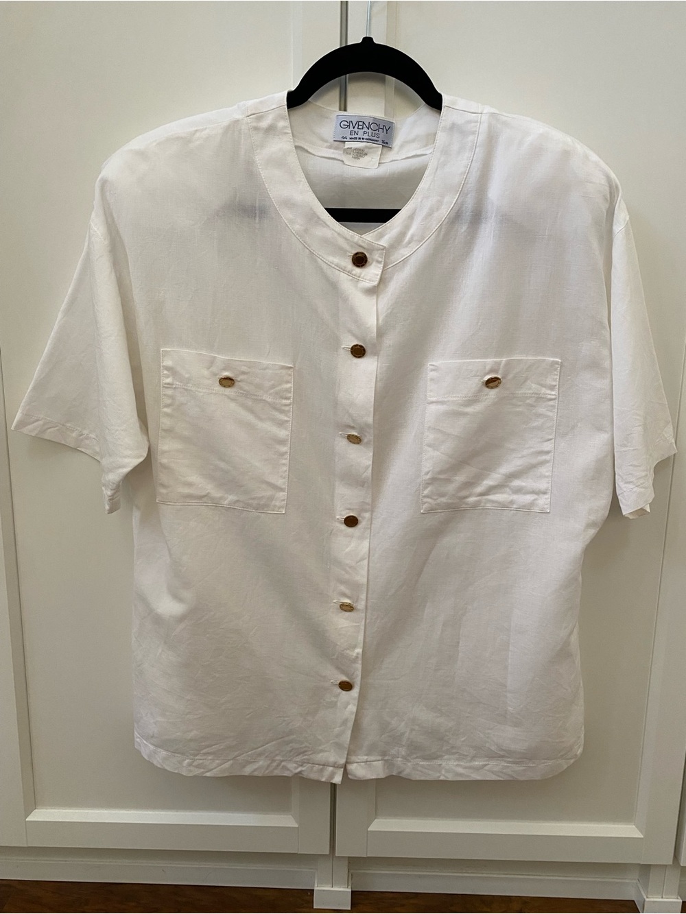 Vintage Givenchy White Linen Blend L 16W Button Up Lagenlook Made In Germany